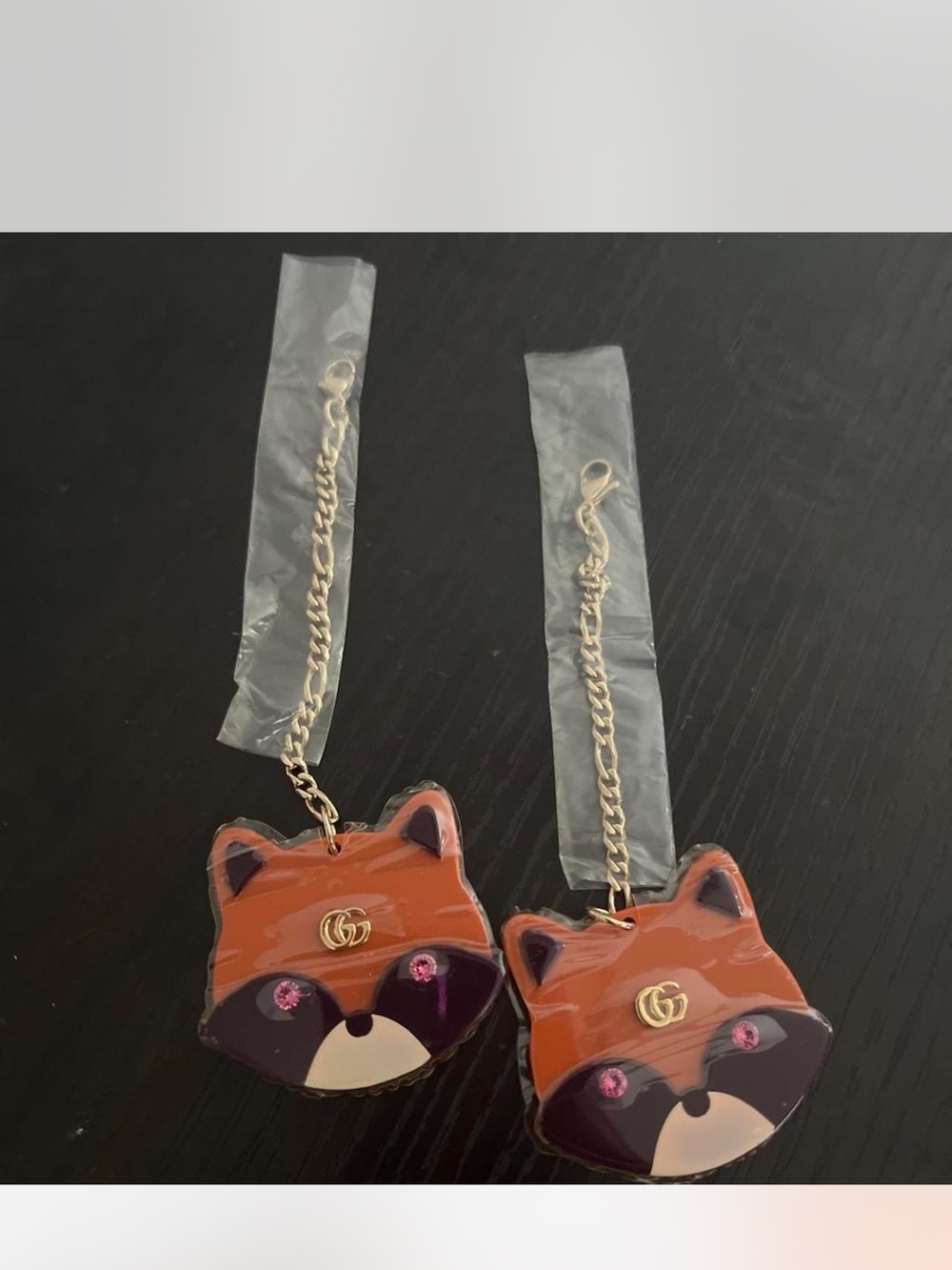 Gucci Fox Face Keychain Pair in Orange and Brown with Gold Accents 🦊